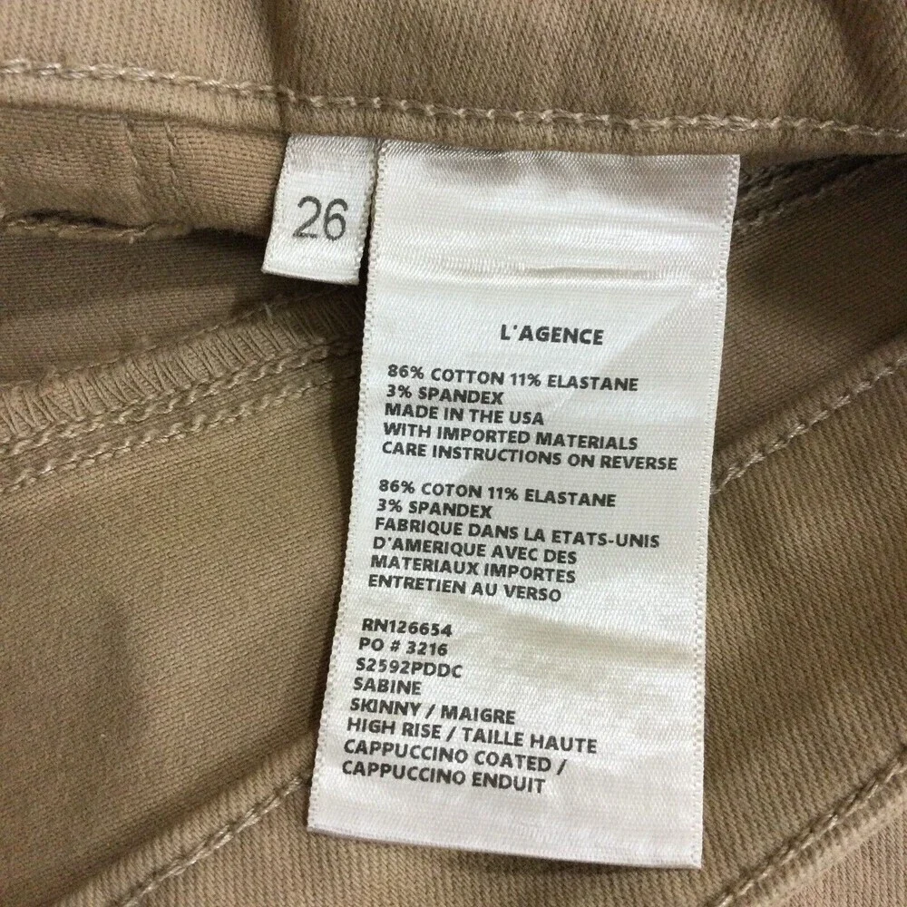 L'agence Womens Sabine Skinny  Maigre Cappuccino Coated Zip Ankle Jeans Brown 26